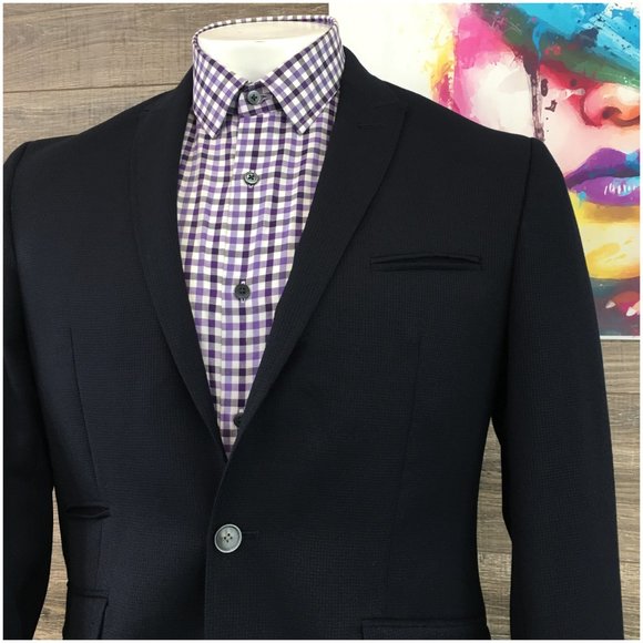 Egara Mens Blazer‎ Sport Coat Two Button Jacket Wool Size 42R Slim Casual Suits - Picture 2 of 13